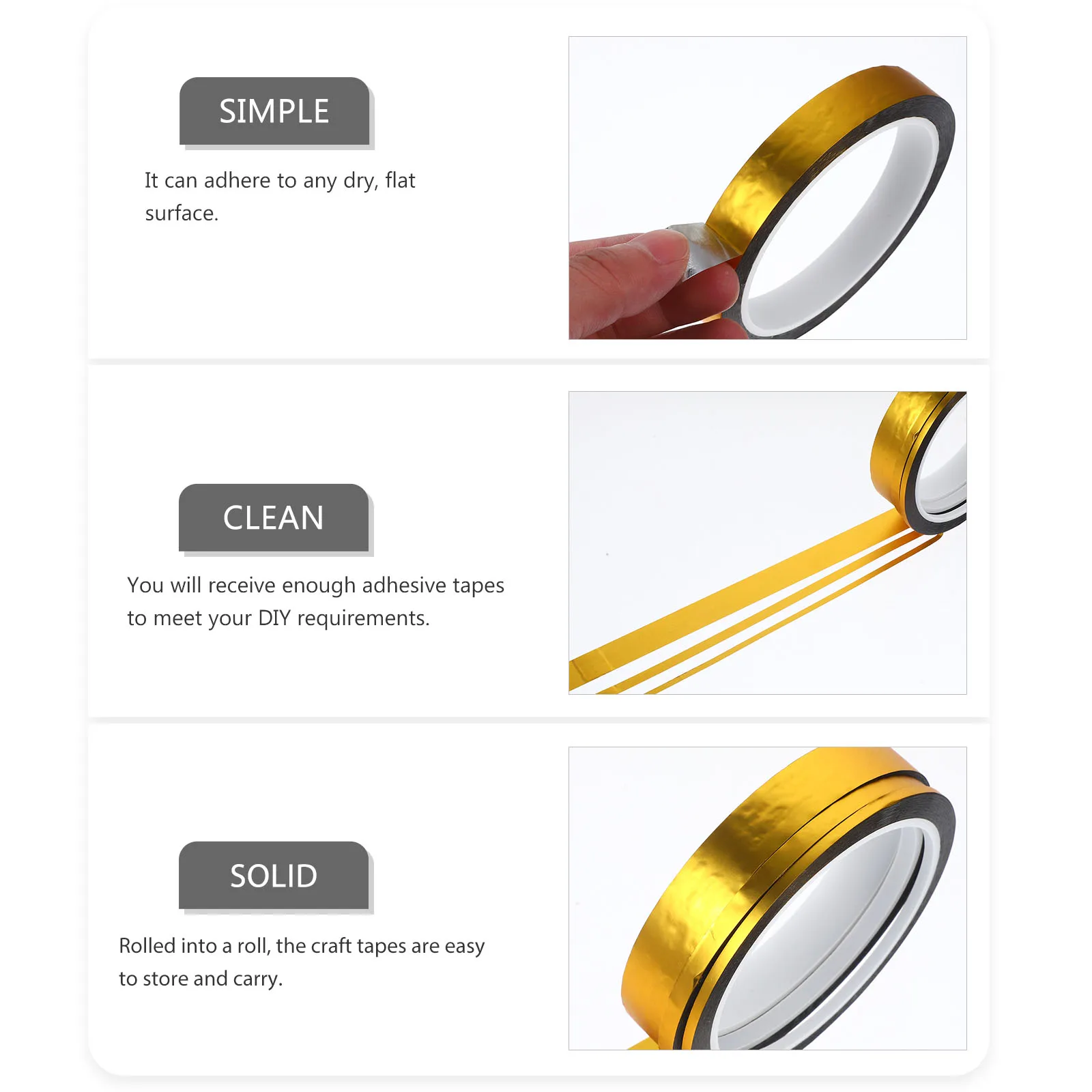 

3 Rolls Foil Paper Craft Tape Diy Decorative Scrapbooking Adhesive Masking Stationery Self-Adhesive Journaling Tapes Multi-Use