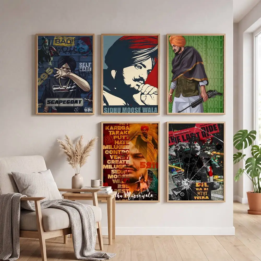 Sidhu Moose Wala Singer Anime Poster Self-adhesive Art Waterproof Paper Sticker Coffee House Bar Room Wall Decor