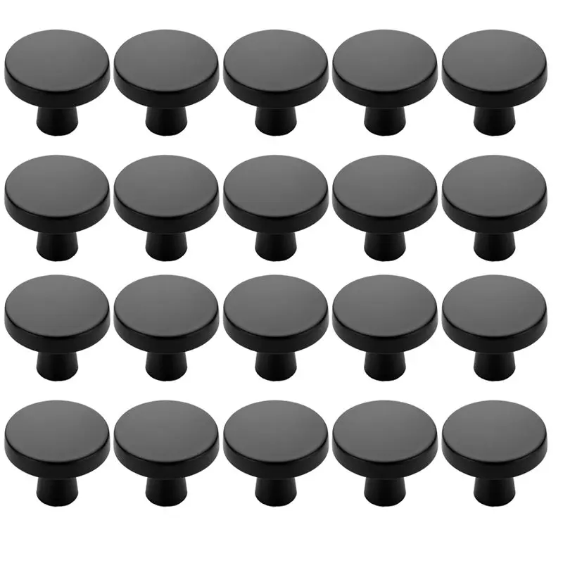 ABJI-Kitchen Round Cabinet Knobs Pulls Drawer Knobs 20 Pack Solid Single Hole Zinc Alloy Kitchen Cabinet Hardware Handles Black