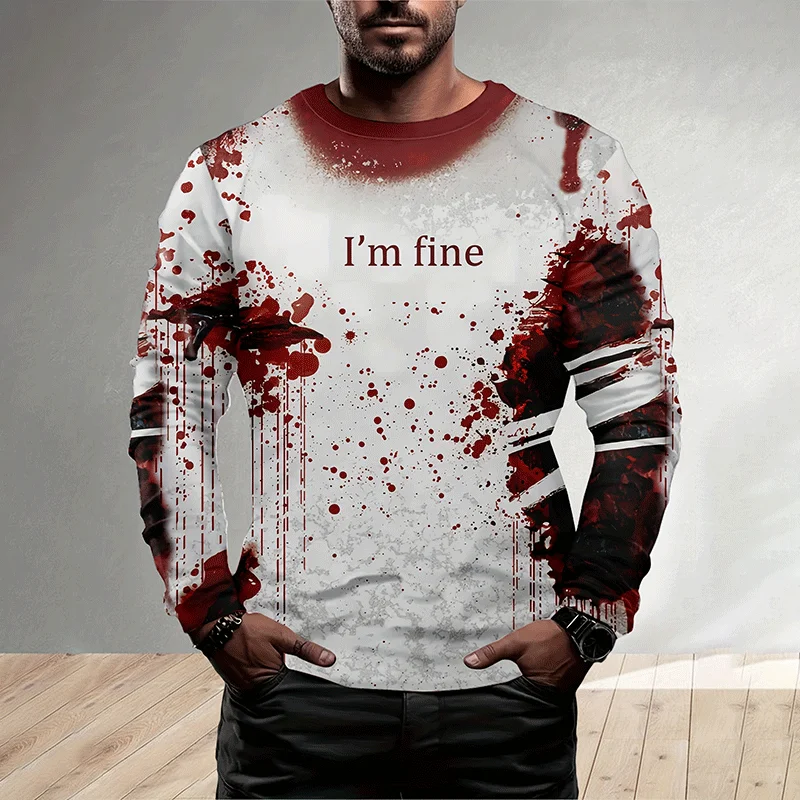 Women New 3D Printed Horror Halloween Styles Long Sleeve T Shirt Harajuku Bloody Patterns Graphic Round Neck Long Sleeve T Shirt