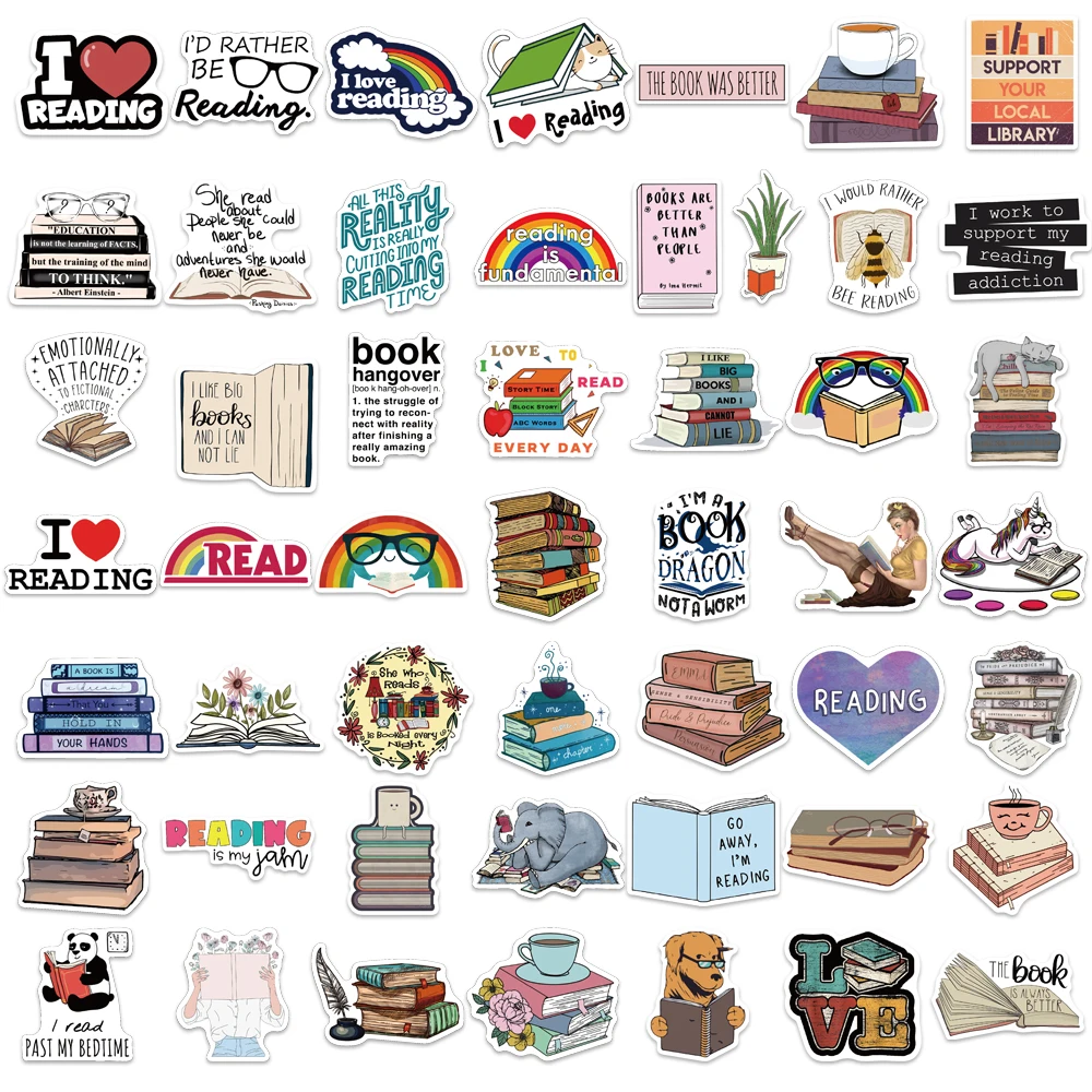 50/100PCS Diary Book Reading Stickers For Notebook Motorcycle Skateboard Computer Decal Cartoon Luggage Graffiti Sticker