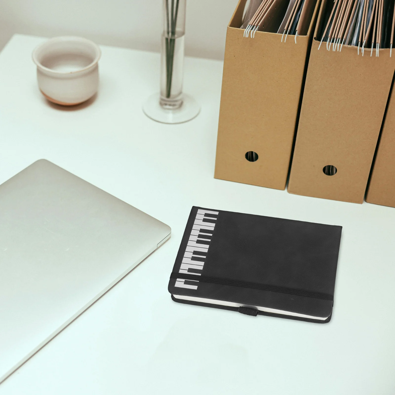 

Musical Notes Notebook A6 Size Black PU Cover Smooth Paper Christmas Pocket Student Planner Diary Music Theme Gifts