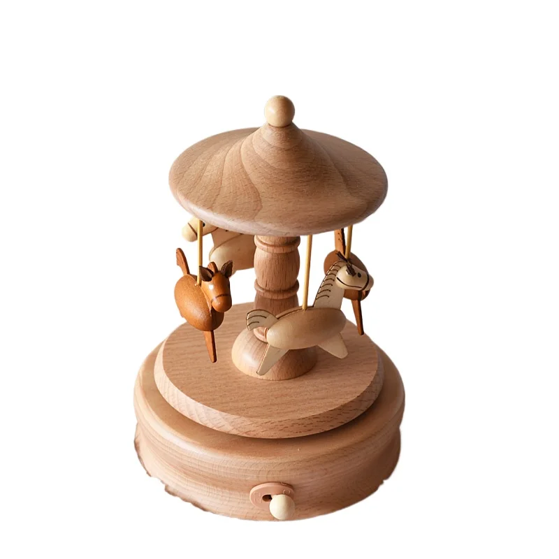 

Hot Sale Rotary Horse Beech Music Box Simple and elegant temperament