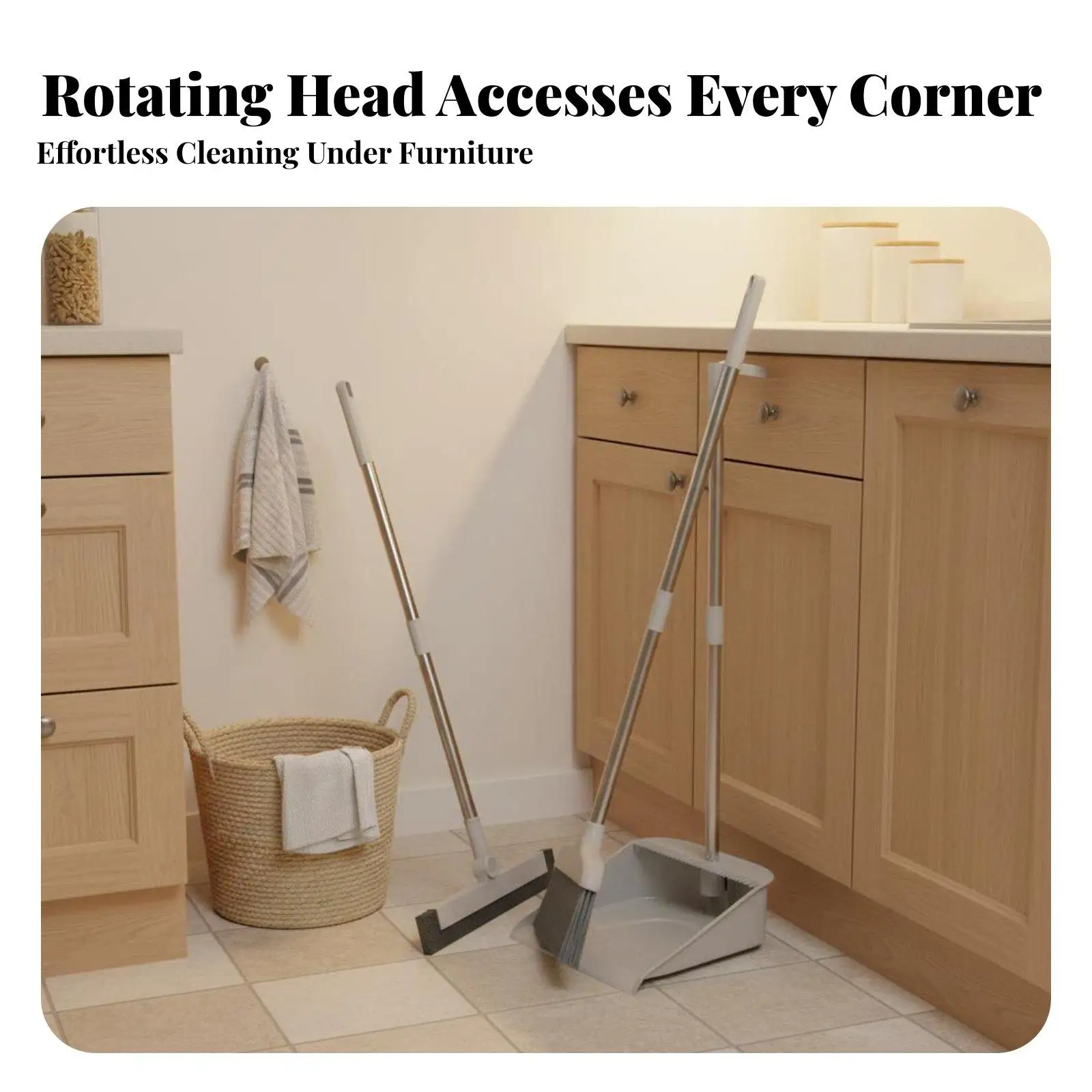 Dense Soft Bristle Broom with Standing Dustpan and Comb for Pet Hair Removal Floor Care Tool