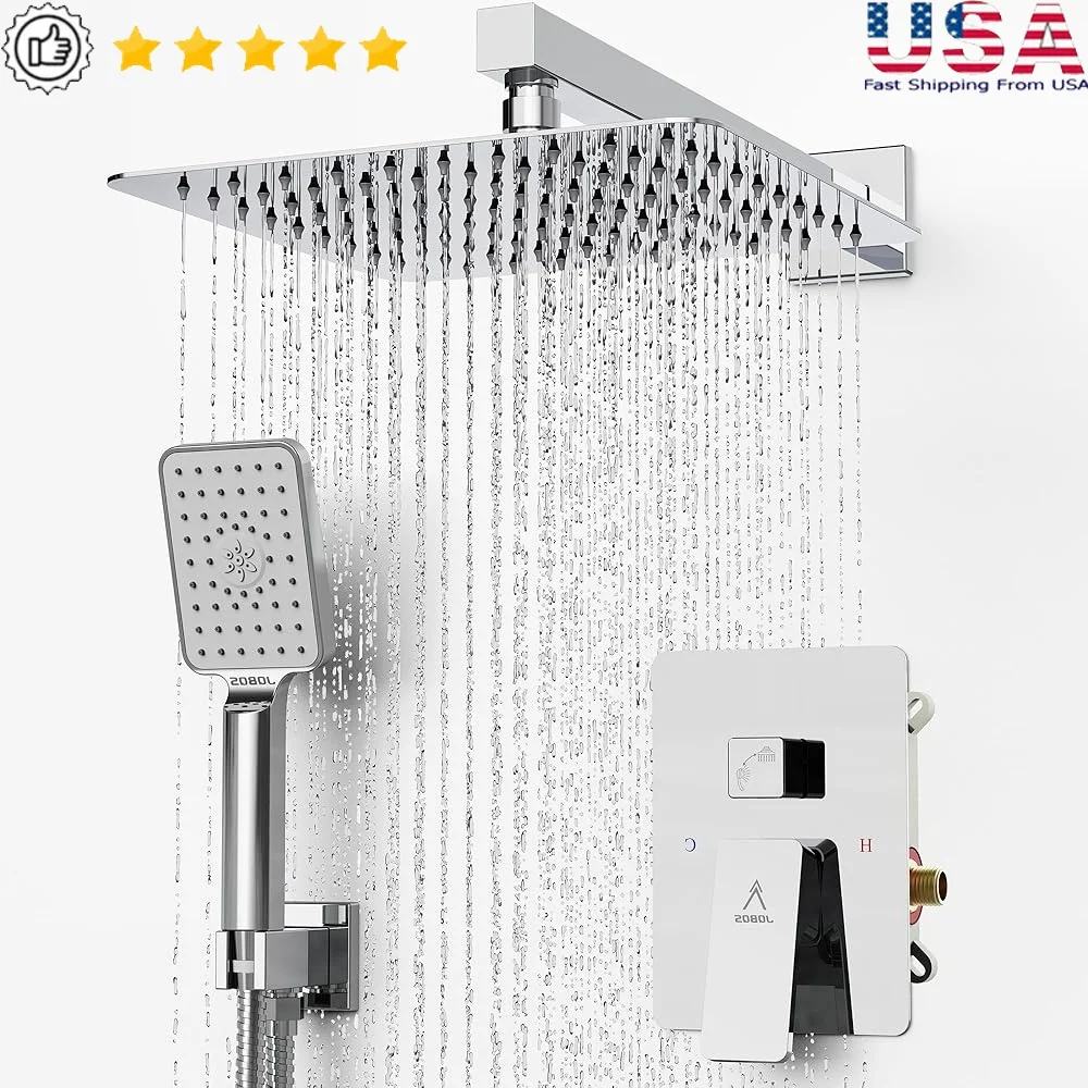 

Modern 10IN Rain Shower System Bathroom Faucet Set with Handheld High Pressure Diverter Valve Solid Brass Construction