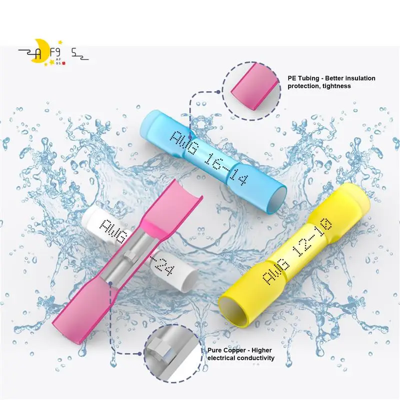 

AF95-210PCS Heat Shrink Butt Connectors, Marine Grade Electrical Wire Connectors Kit, For Cable, Boat,