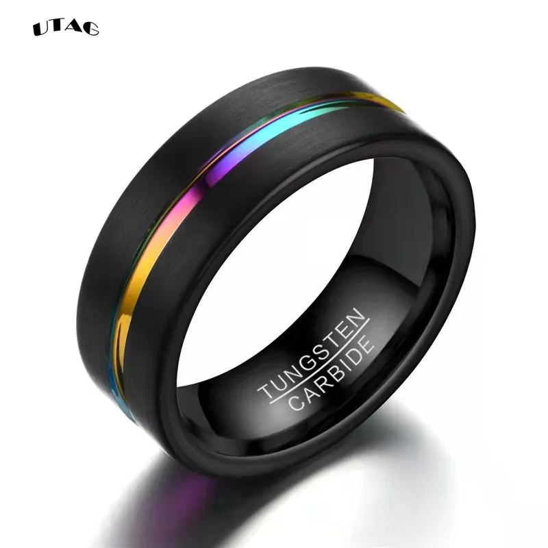 UTAG Men's Black Simple Ring Fashion Stainless Steel Ring Birthday Gift Party Men's Jewelry Joyas de hombre