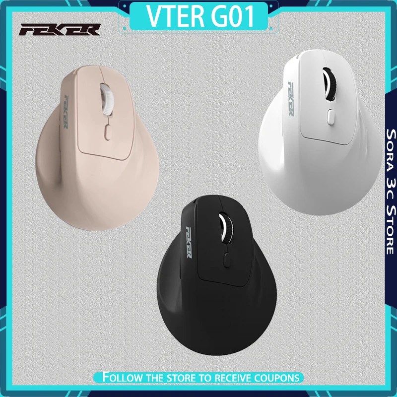 

VTER FEKER G01 Wireless Vertical Mouse Bluetooth Ergonomics PAW3212 Office Optical Sensor Computer Office Mouse Laptop Accessory