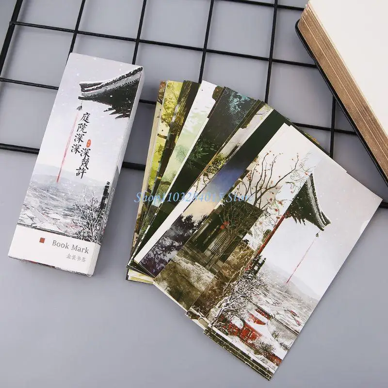 

R6FF 30pcs for Creative Chinese Paper Bookmarks Painting Cards Retro Beautiful