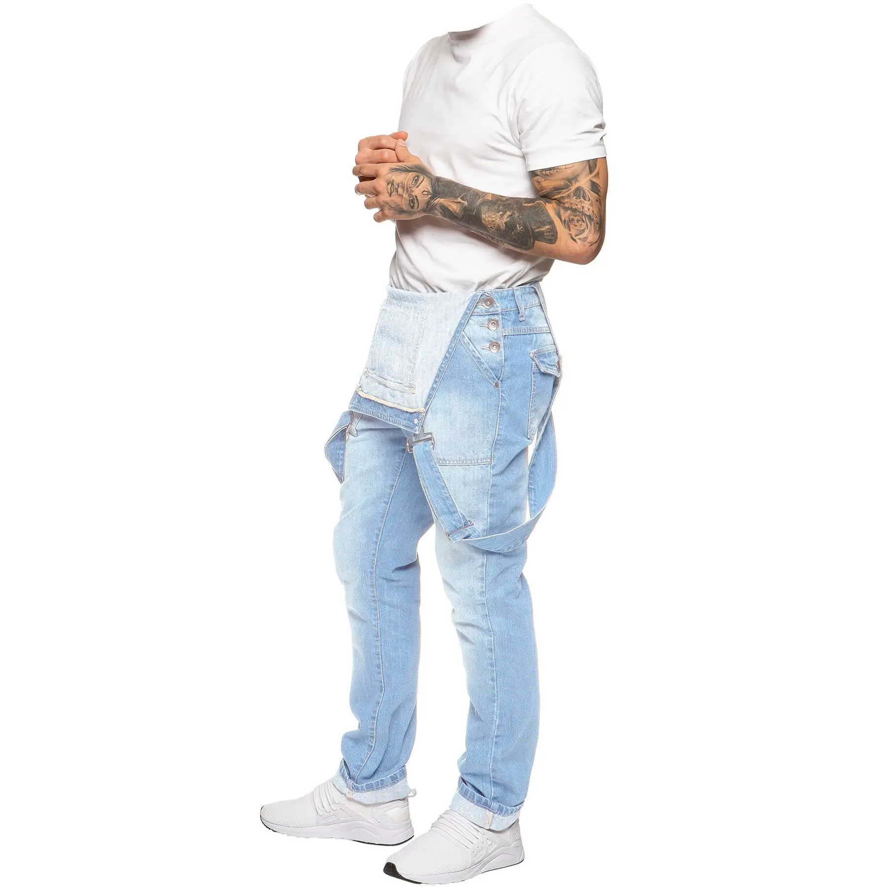 Overalls Men's Casual Multi-Bag Elastic Slim-fit Pants Men's Denim Overalls view 3
