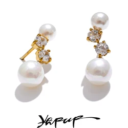 Yhpup Delicate Imitation Pearls Zircon Fashion Stud Earrings High Quality Stainless Steel Trendy Versatile Daily Jewelry