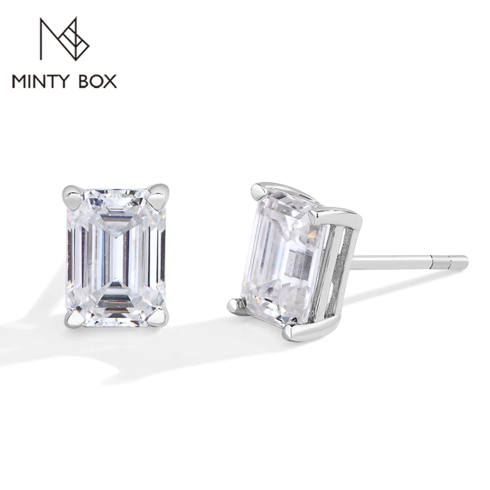 

MINTYBOX S925 Sterling Silver Moissanite Stud Earrings for Women 2.0ct Emerald Cut Lab Diamond Engagement Wedding Fine Jewelry