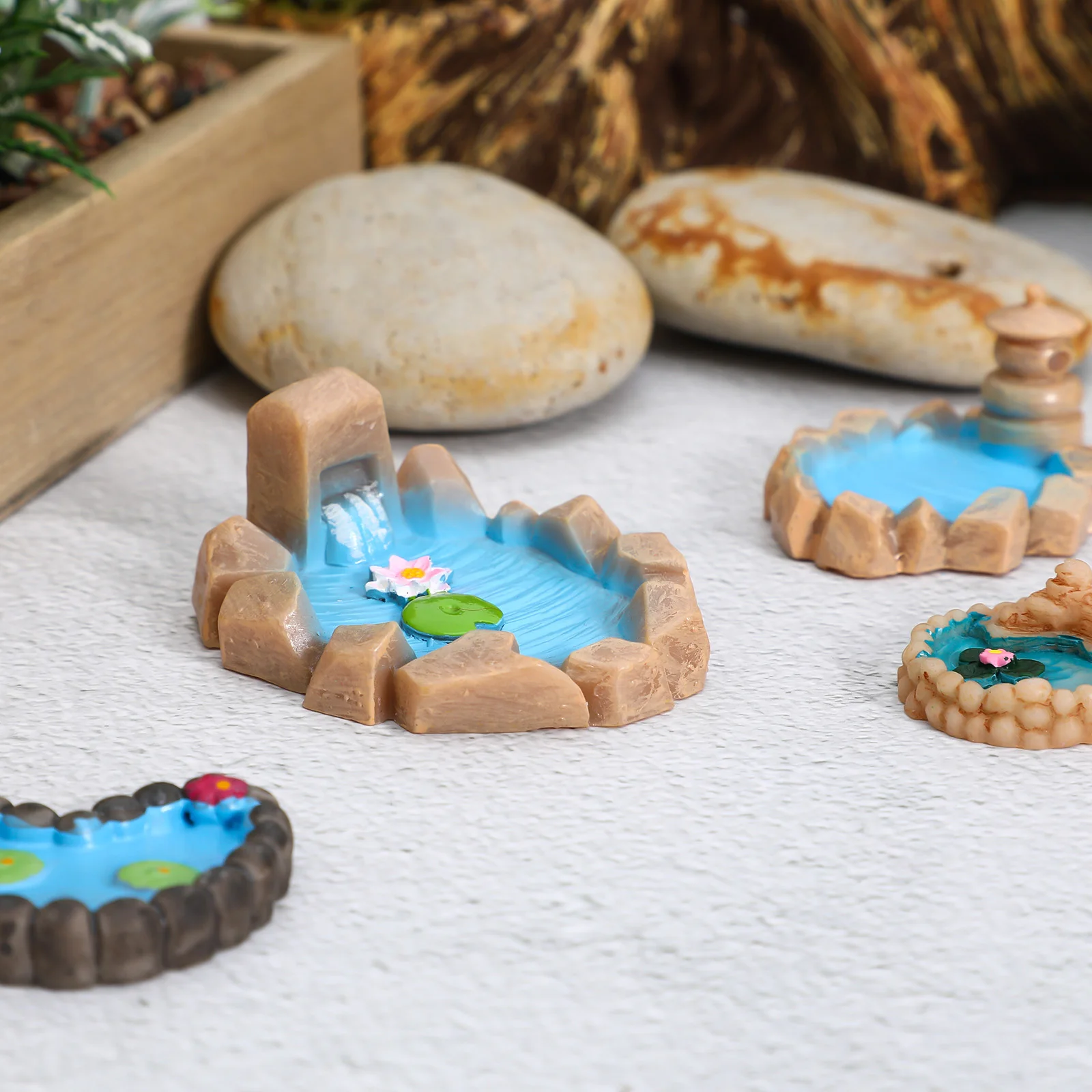 

8 pcs Miniature Garden Realistic Artificial Lotus Plants Tall Pond Decor Micro Landscape Moss Succulent Resin Figurines Home
