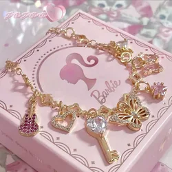 Kawaii Miniso Anime Zircon Butterfly Love Bracelet Barbie Cute Cartoon Fashionable and Attractive Charm Bracelet Gifts for Girls