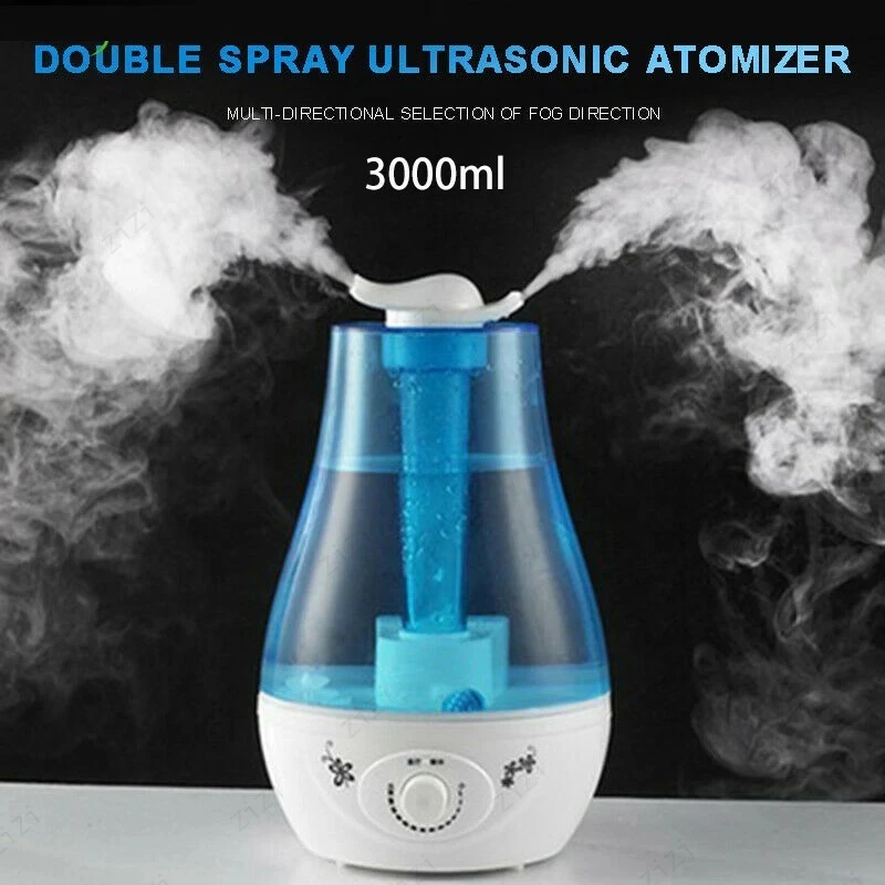 3L Large Capacity Humidifier with LED Light Ultrasonic Atomization Humidifier Dual Spray Home Office Air Humidifier