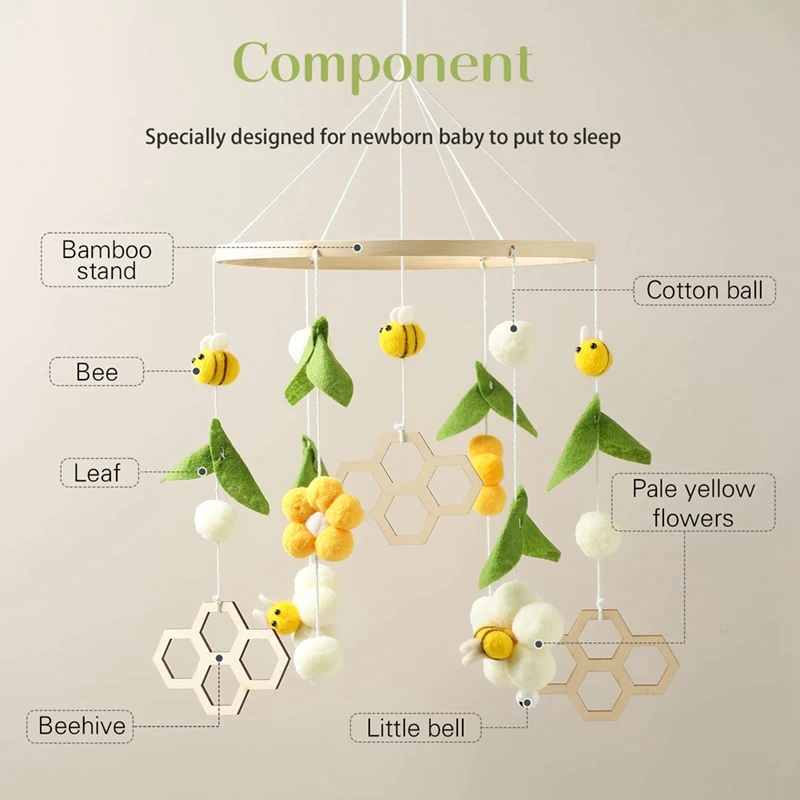 Sonajero móvil para cama de bebé, juguetes con forma de animales de abeja, sonajero para cuna de recién nacido, bolas de lana, cuentas, campana de cama para bebé