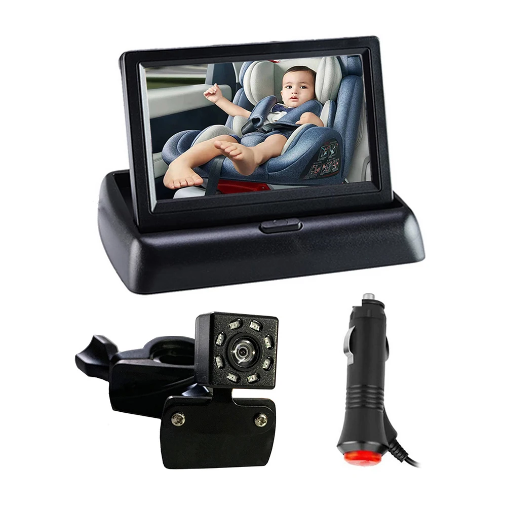 4.3 Inch HD Back Seat Baby Car Camera LED Car Seat Camera Waterproof 8LED IR Night Vision Folding Screen Car Seat Mirror Display