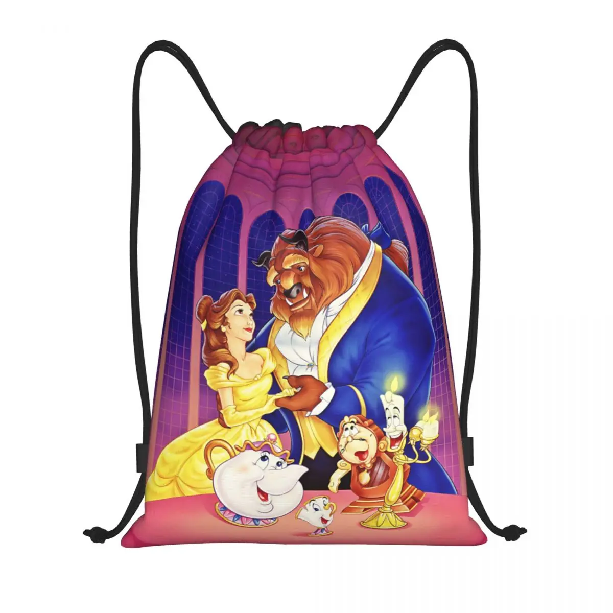 Custom Beauty And The Beast Drawstring Backpack Sports Gym Bag for Men Women Belle Princess Training Sackpack