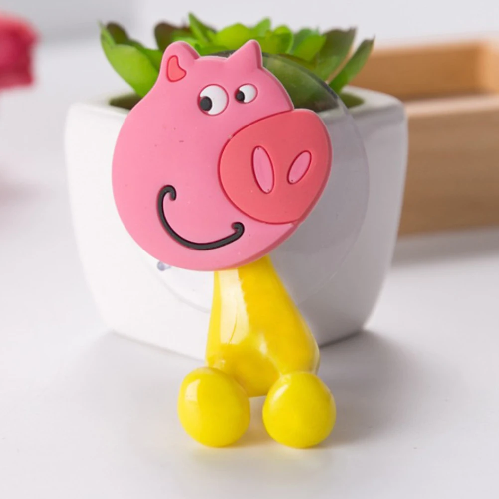 

4pcs Animal Holder Cartoon Style Animal Toothbrush Holder Suction Cup Hooks PVC Material Dry Clean Bathroom Accessories