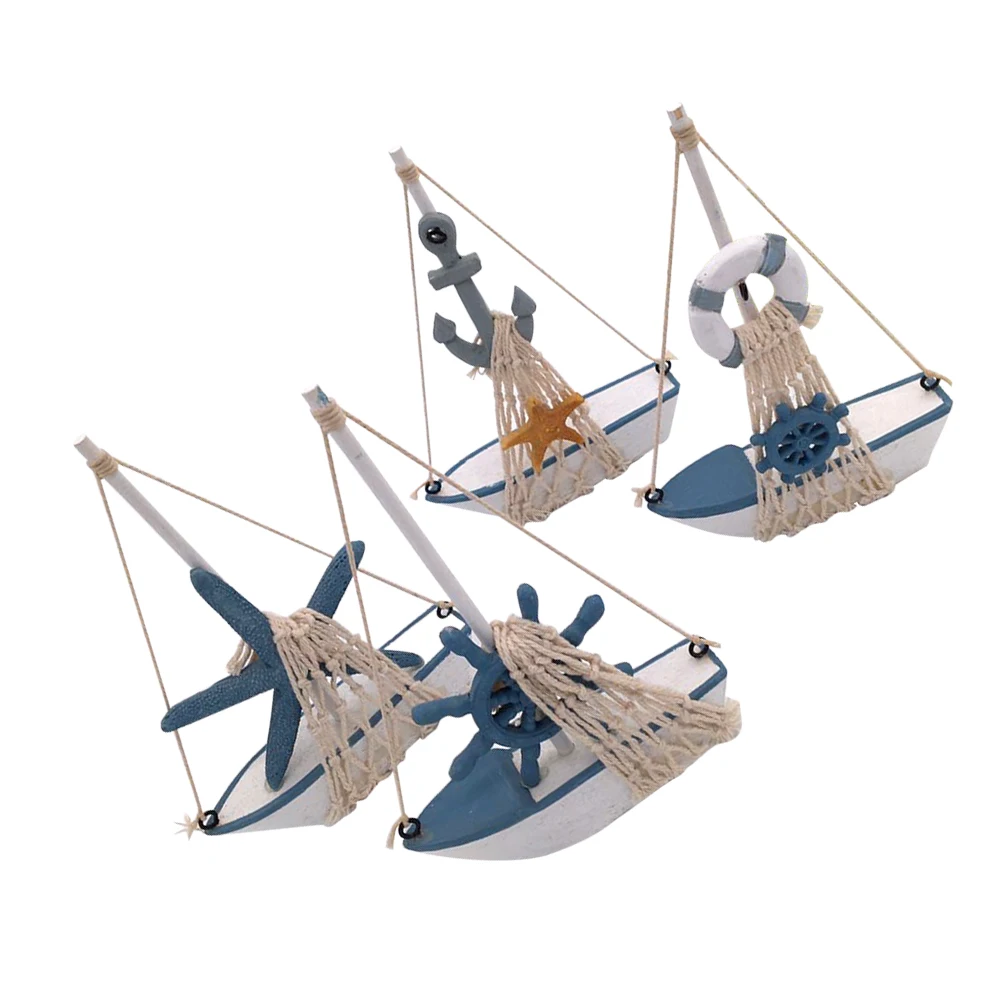 

4Pcs Sail Boat Decorative Resin Ornament Creative Desktop Table Decor Fashionable Gift for Friends Families Kids