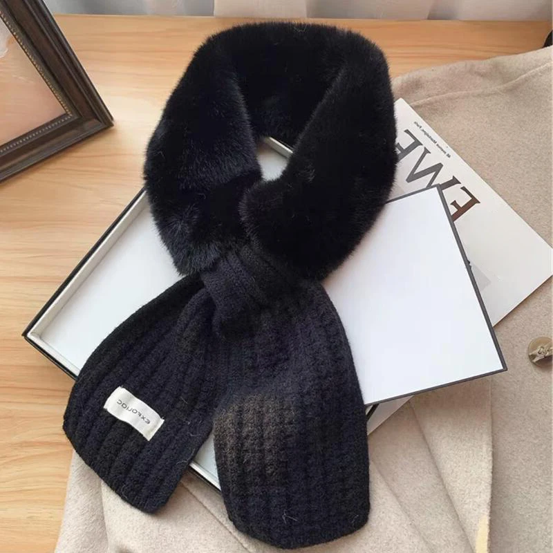 Women S Winter Thick Warm Fur Collar Cross Scarf For Women Korean Version