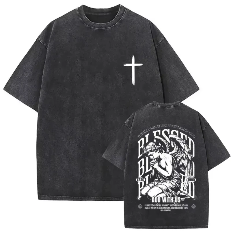 

Christian Religious Jesus Forgive Them Father Vintage Washed T-shirt Men Women Gothic Rock Oversized T Shirts Tops Streetwear