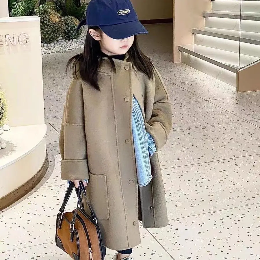 Winter Autumn Girls Long Fashion Cotton Woolen Coat Baby Boys Princess Korean Style Thickened Coat Children Warm Jacket Outwear