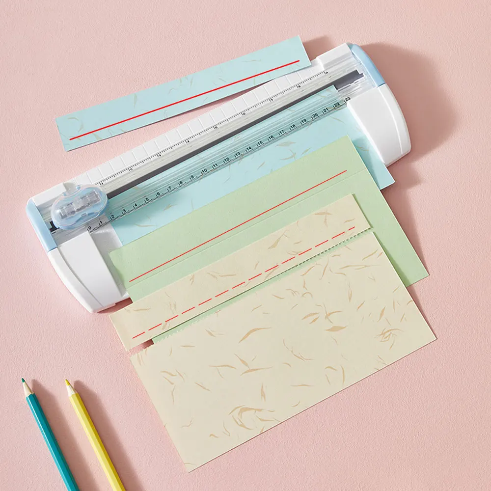

Multifunctional paper cutter with straight line, dotted line, fold line cutter head A5 small with ruler mini sliding paper cutte
