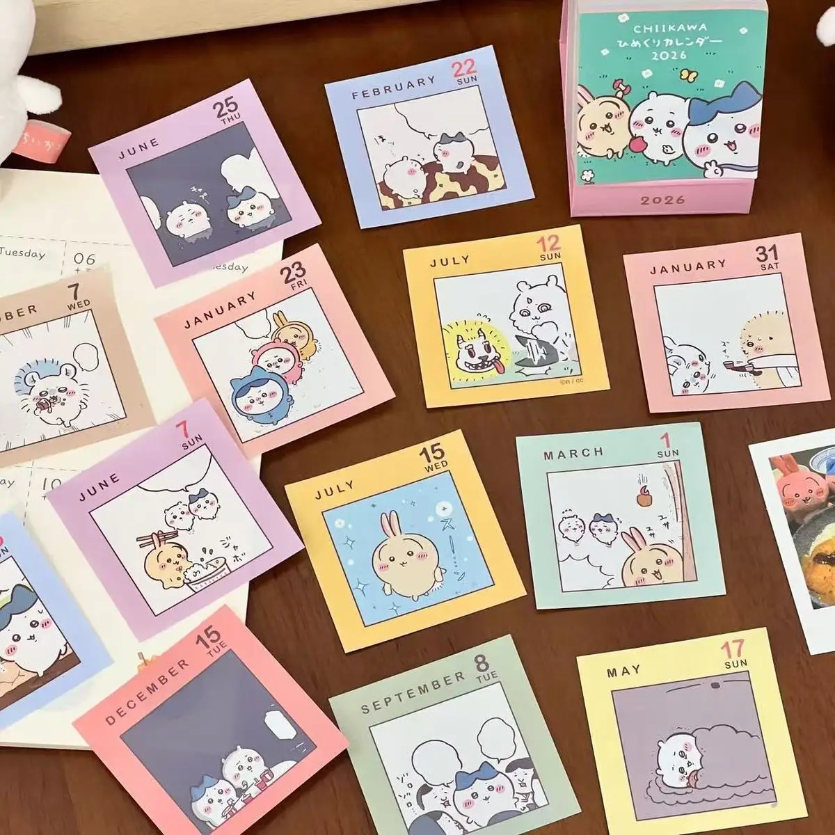 cute Chiikawa Momonga Mini Desk Calendar Cartoon Rakko Calendar Daily Schedule Record Decor Hachiware Girl's gift