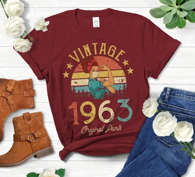 Vintage 1963 Original Parts with Mask Edition T-Shirt, Funny 59th Birthday Gift Idea for Women Mom Wife Friend y2k 100% cotton