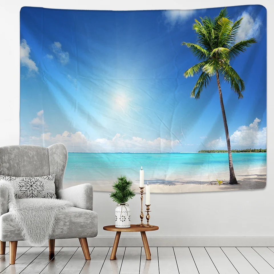 Hawaii Coastline Scenery Tapestry Room Wall Background Decoration Sunshine Summer Blanket Colorful Carpet Bedroom Home