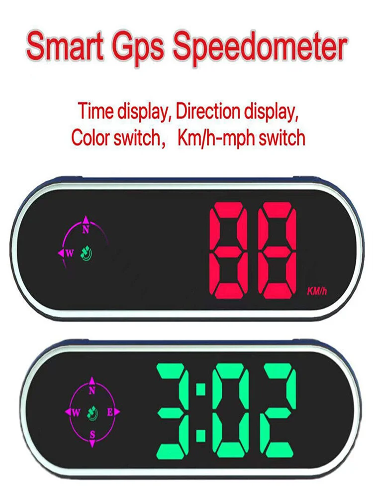 Car Headup Display GPS Digital Speedometer w/ Colorful LED Display Clock & Compass Function Overspeed Alarm for Car Truck SUV RV