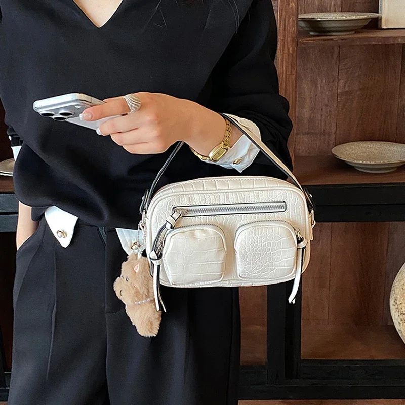 Mehrteilige Umhängetasche mit Krokodilmuster, Damen-Sling-Bag, Messenger-Bag mit Reißverschluss, einfarbige Outdoor-Handtasche – Detail 20