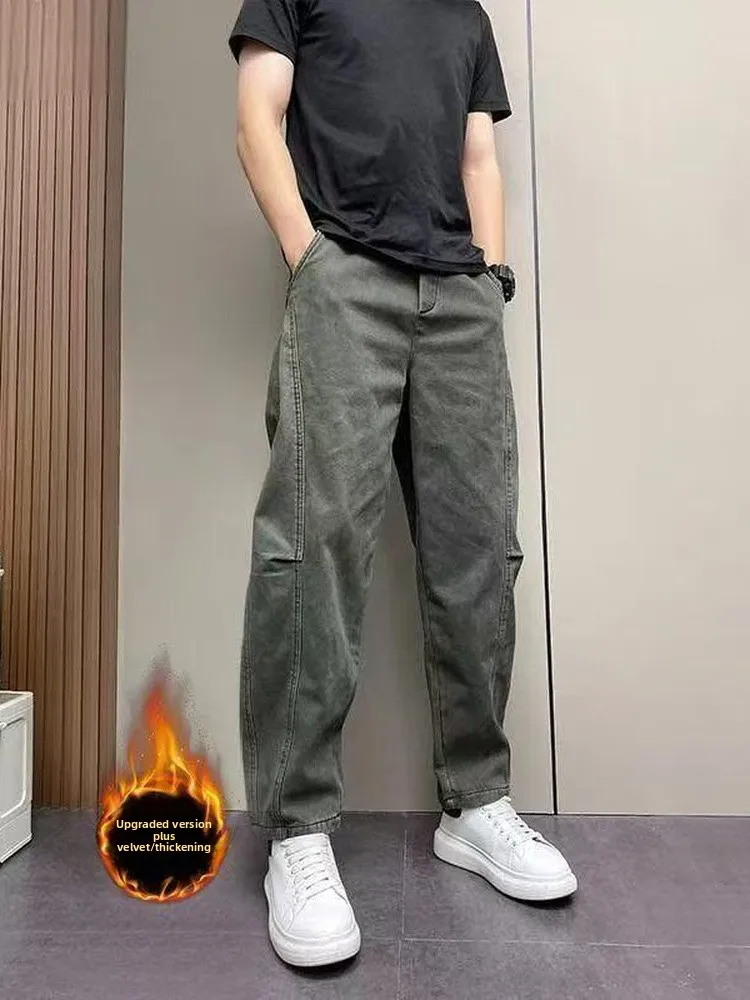 

Брюки рабочие свободного кроя Thiened Fce, прямые, повседневные, в американском стиле, длинные, осенне-зимние, с дизайном «нож»