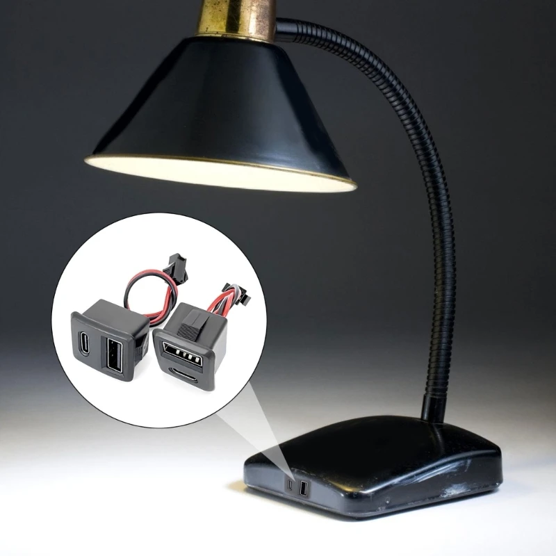 2Pcs Type C Socket Double Layer USB Female Base Power Socket with Cable Connector For Charging Devices And Power Supply D2RD
