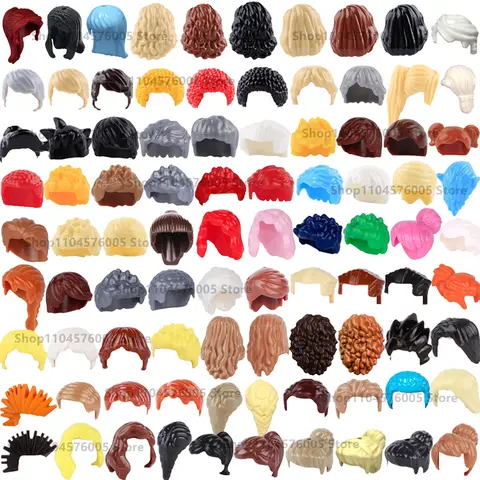 MOC Brown Hair Building Blocks City Figures Body Creative Accessory Blond Gold White Parts DIY Hats Mini Bricks Assemble Toy S04