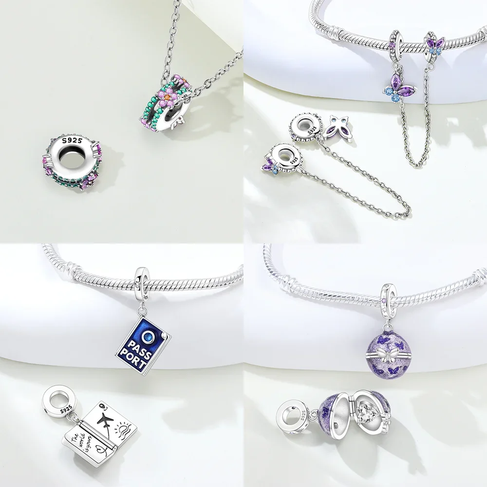 Ocean Animal Charms 925 Silver Compass Mermaid Ship Turtle Bee Beads Pendant Fit Bracelets Bag Keychain DIY Jewelry Making Gift view 5