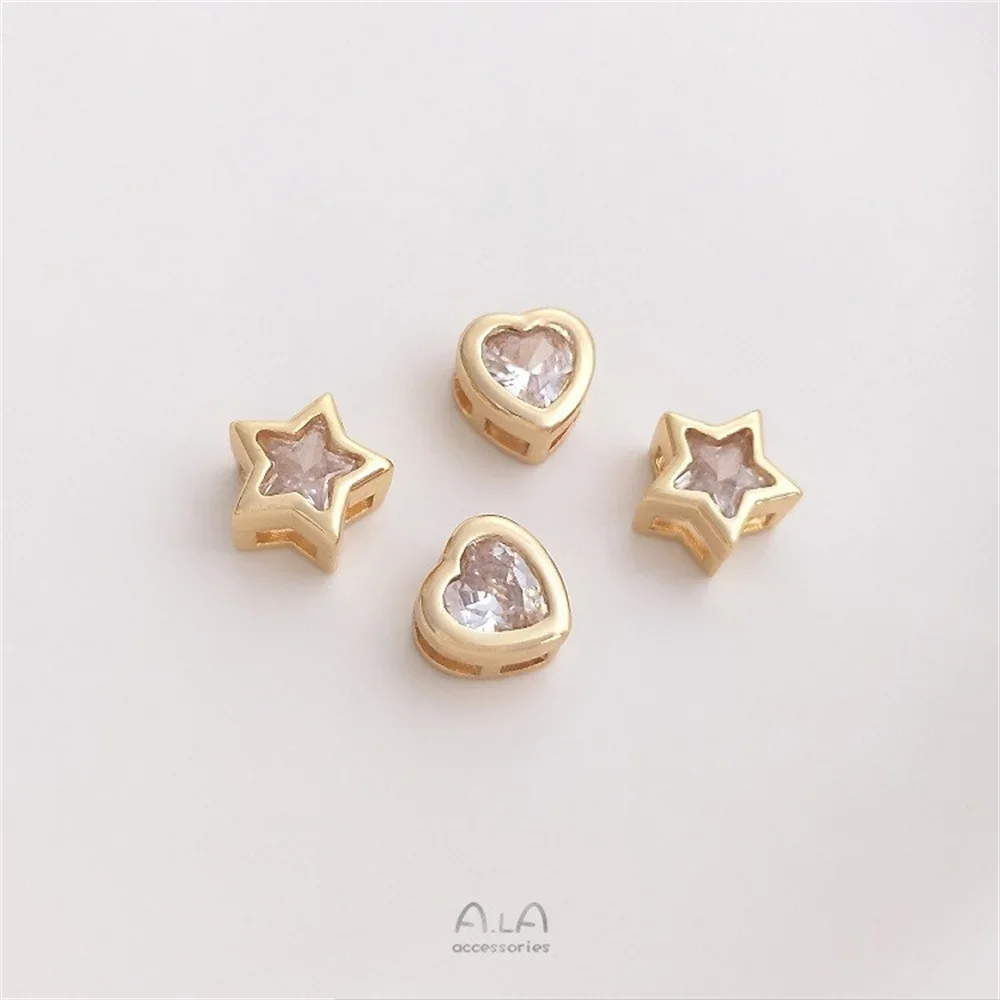 14K Gold-clad Zircon Heart-shaped Five-pointed Star-shaped Pendant Handmade Diy Bead Bracelet Necklace Jewelry Accessories K193