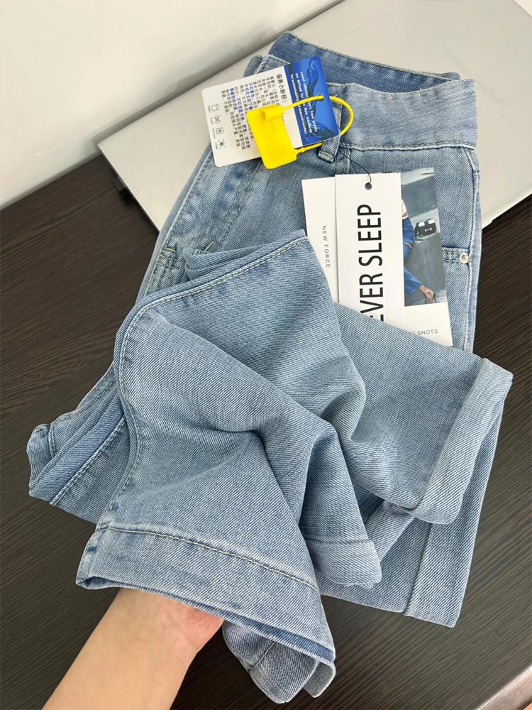 

Прямые джинсы с высокой талией, женские тонкие летние широкие брюки длиной до пола, повседневные брюки свободного покроя из ледяного шелка