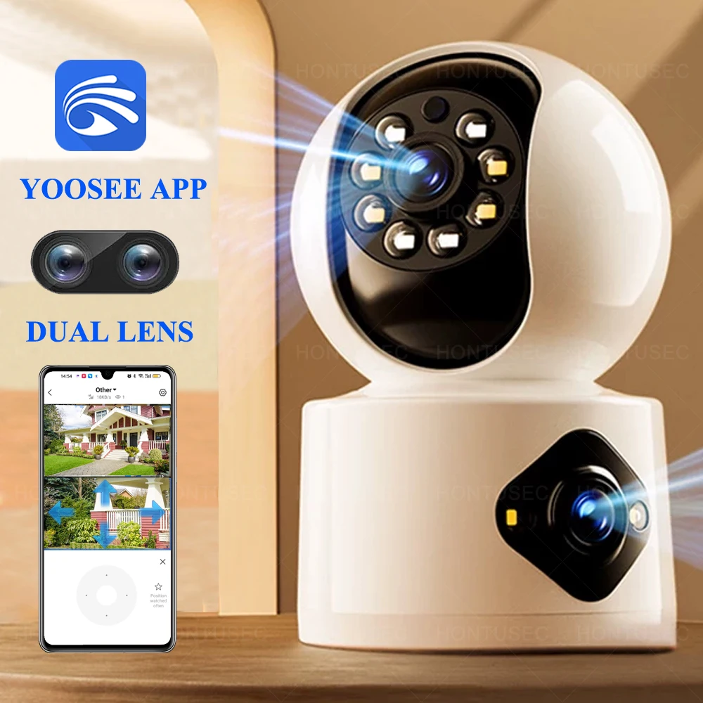 Yoosee 4K 8MP Dual Lens Dual Screens Indoor Mini PTZ 4MP Color Night Vision Auto Tracking Two Way Audio Surveillance Cameras