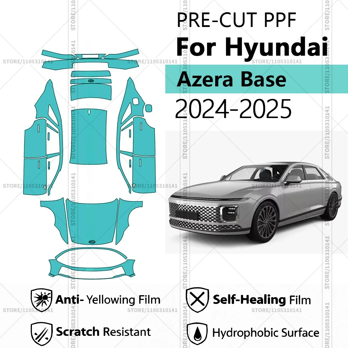 

Предварительно нарезанная прозрачная защитная пленка PPF для автомобиля, полная защита кузова для Hyundai Azera Base 2024-2025, профессиональная