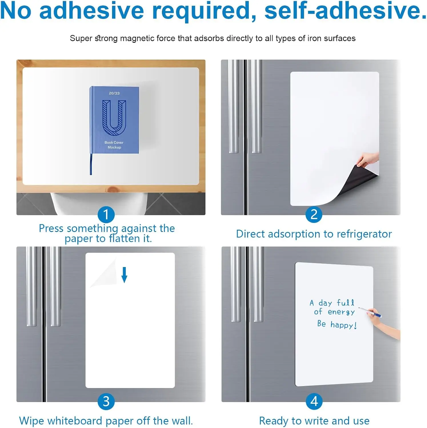 3 Pack 8" X 12" Dry Erase Whiteboard Paper with Peel And Stick Feature Small Conference Room Office Whiteboards with Marker Incl