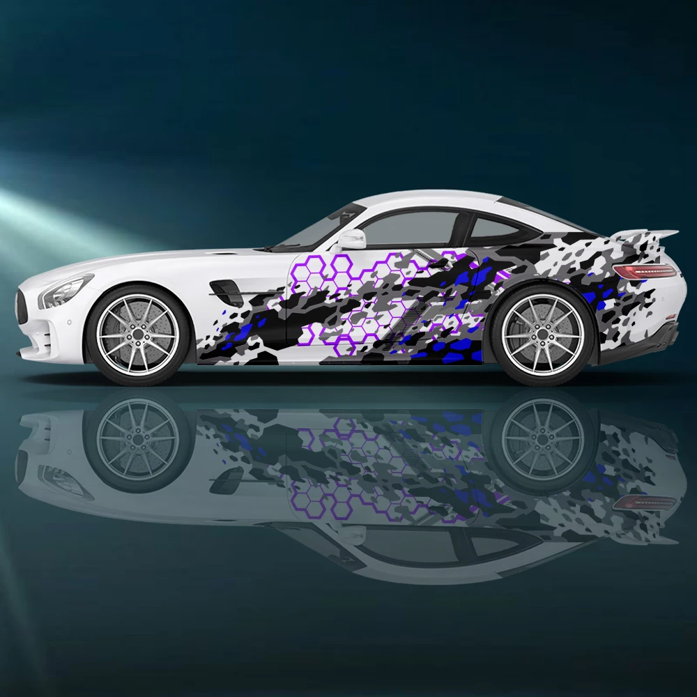 Camouflage honeycomb graphic Car Side Sticker Vinyl Paper Racing Wrapping Design Painting Printing Itache Self-Adhesive Decal