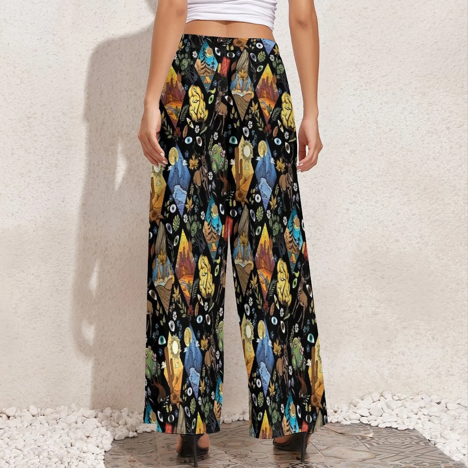 Mountain Camp with Evil Eye Straight Pants  Kawaii Wide Pants Ladies Oversized Aesthetic Pattern Trousers