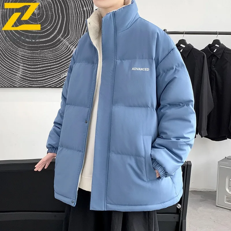 COMXZ 2025 Winter New Cotton Coat Men Trend ins Style Fleece Lined Thickened Short Stand Collar Unisex Lightweight Outerwear