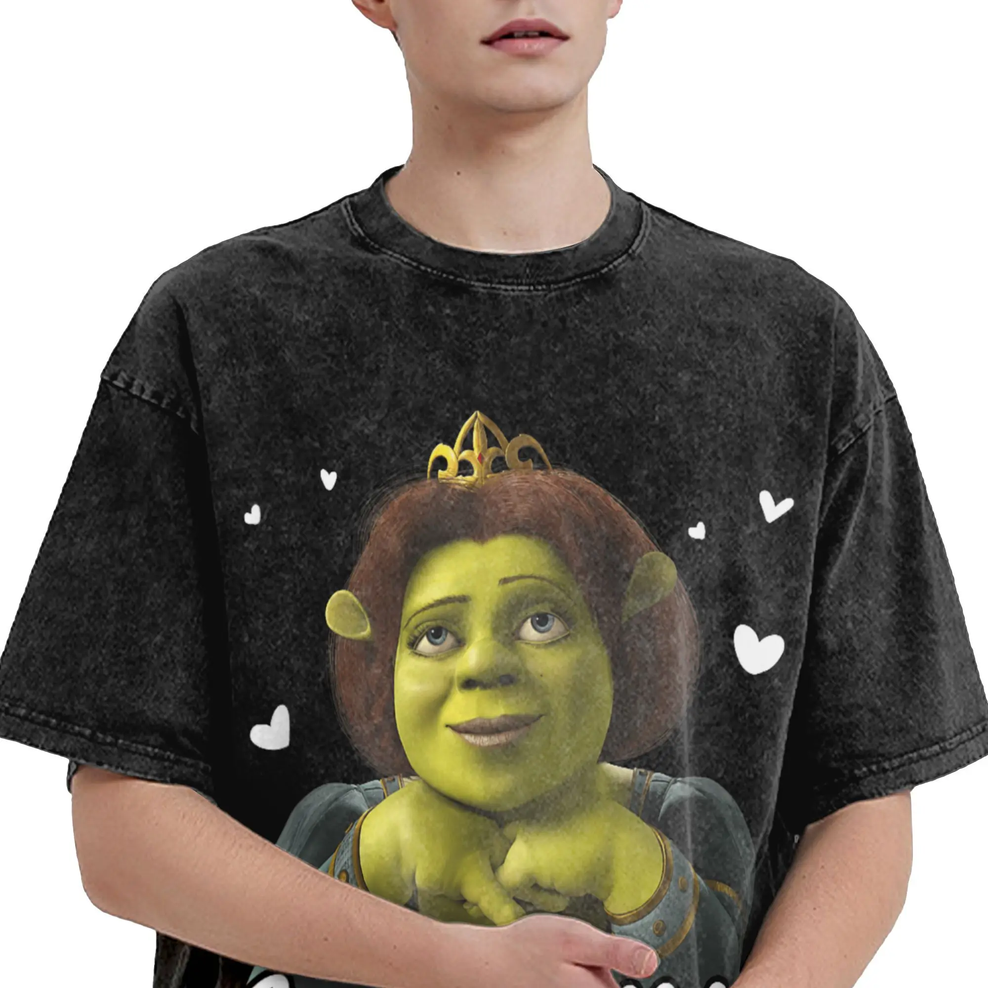 تي شيرت رجالي شريك فيونا قلوب عائمة لا مقاومة غسلها تي شيرت محب الشاطئ تي شيرت Y2K مضحك فضفاض ملابس علوية من القطن هدية #4