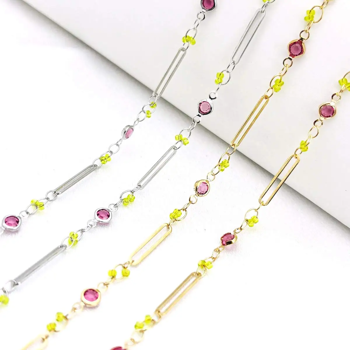 5M DIY Copper Link Chain Pink Crytal Green Beads Handmade Bracelet Hairpin Necklace DIY Crafts Accessories Supplies
