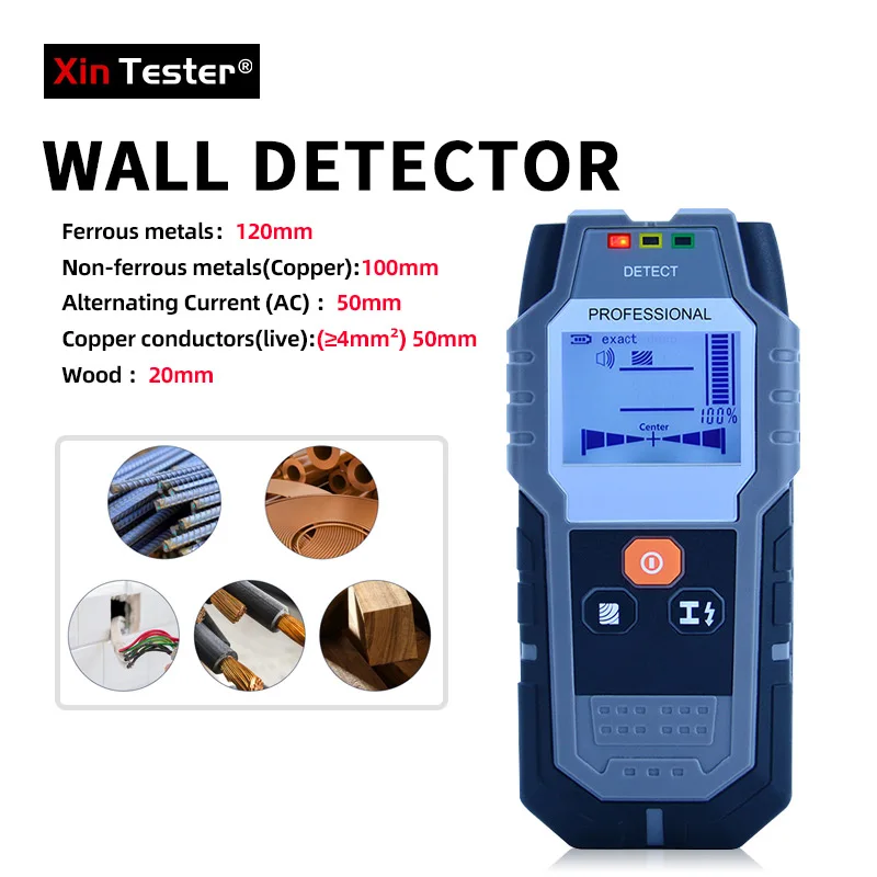 Xin Tester Stud Finder Wall Scanner Metal Firewire Wood Copper Tube Sensor LCD Display Detector 120mm