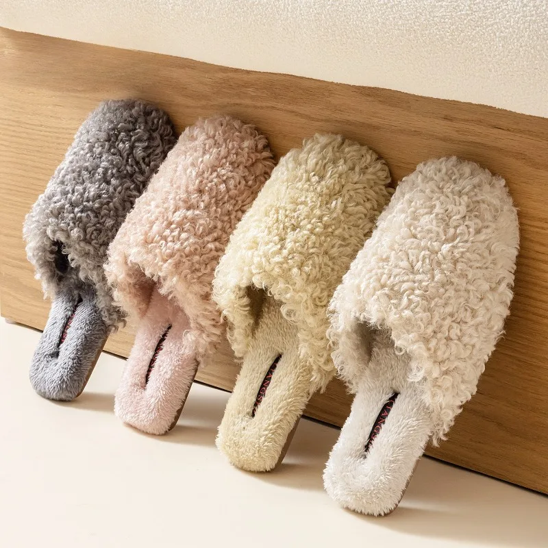 

Cozy Soft Plush Couple's Home Slipper Fall Winter Indoor Warm Fluffy Slippers Non-slip Soft-sole Cotton Slipper Zapatos De Mujer