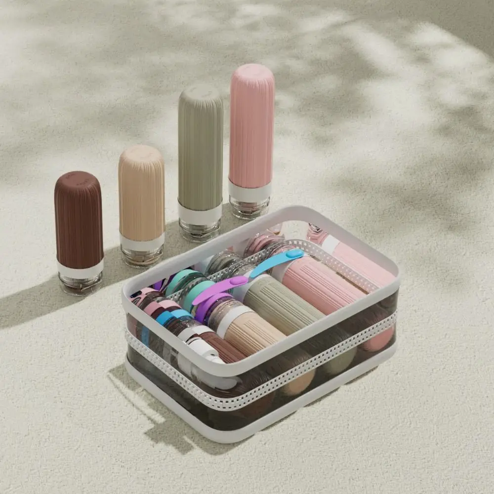 مجموعة زجاجات السفر المقاومة للتسرب، مجموعة زجاجات السائل الناعمة الفارغة والضغط، حاوية مستحضرات التجميل القابلة لإعادة الملء، أساسيات السفر #5